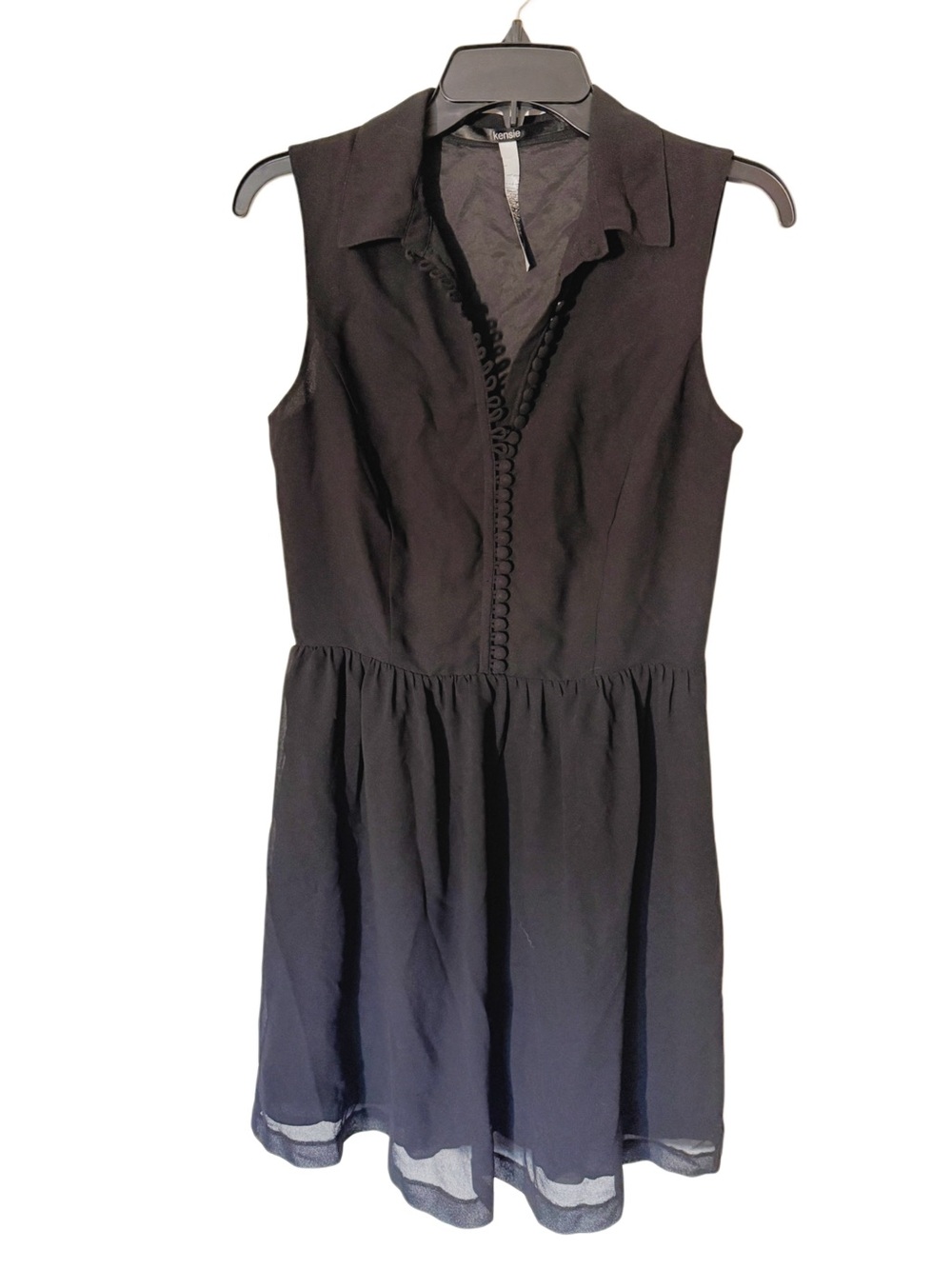 Kensie Black Sleeveless Collared Mini Dress S Button Detail Dark Academia Casual